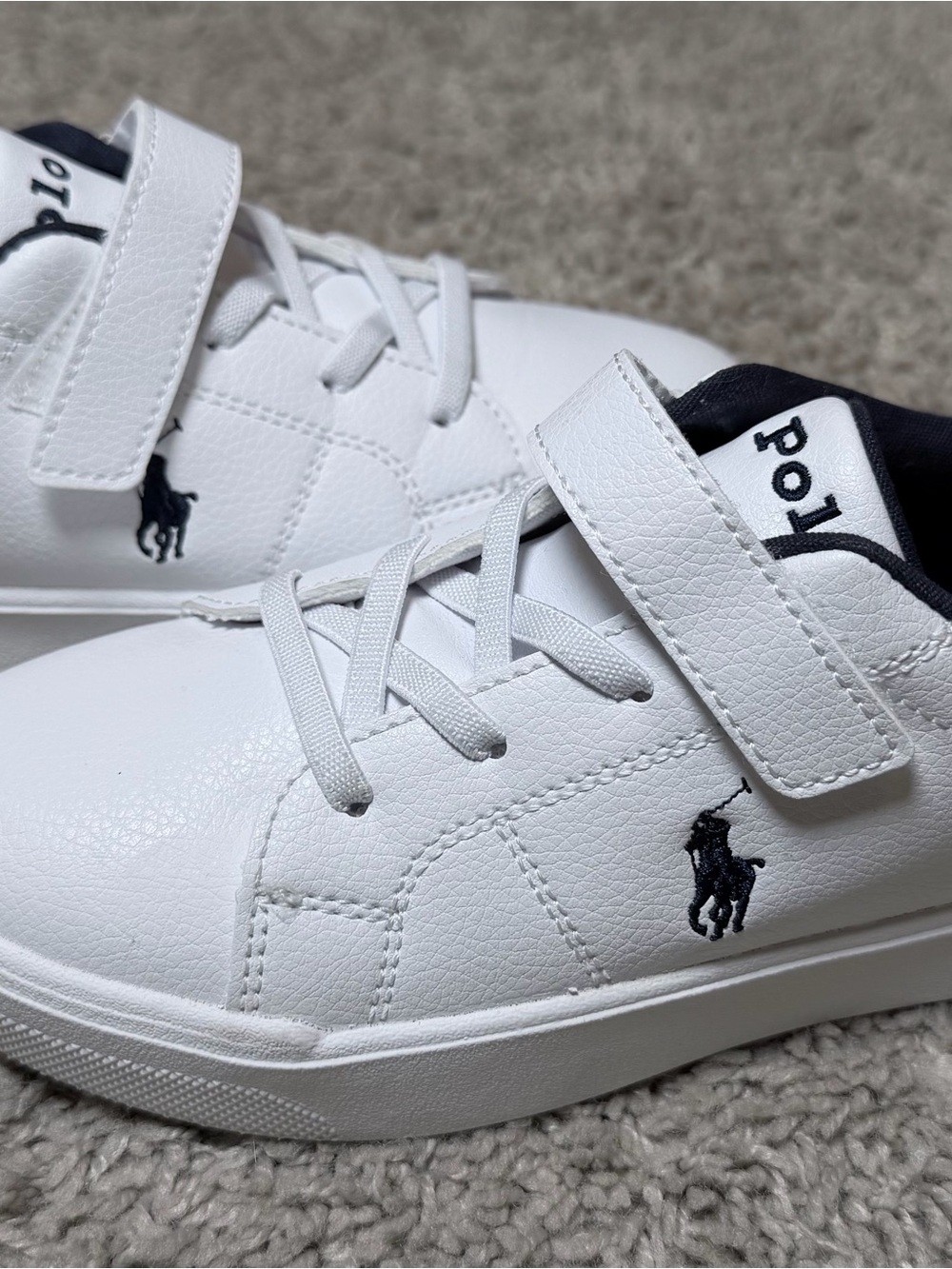 Polo by Ralph Lauren White Kids Sneakers with Navy Logo